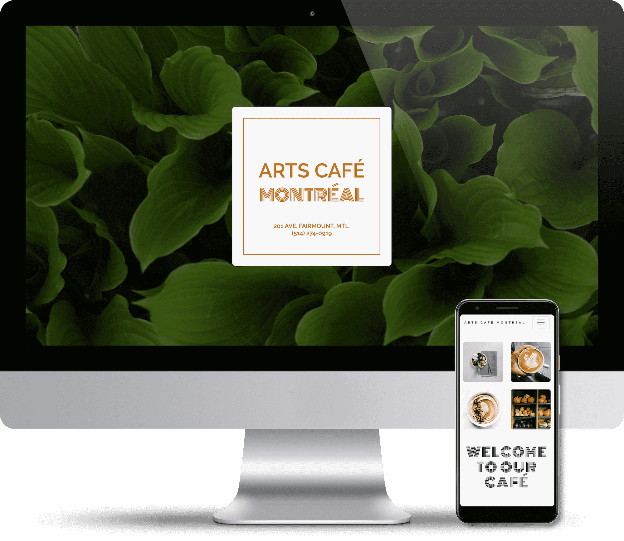 computer and mobile screenshot of Arts Cafe website