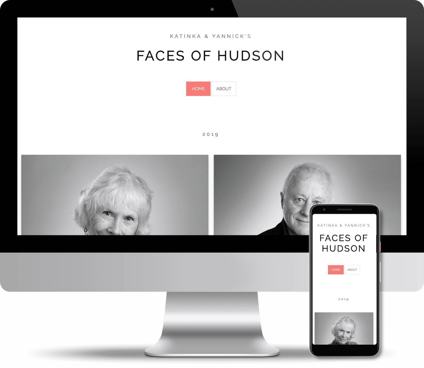 computer and mobile screenshot of Katinka Rubin's face of hudson website gallery