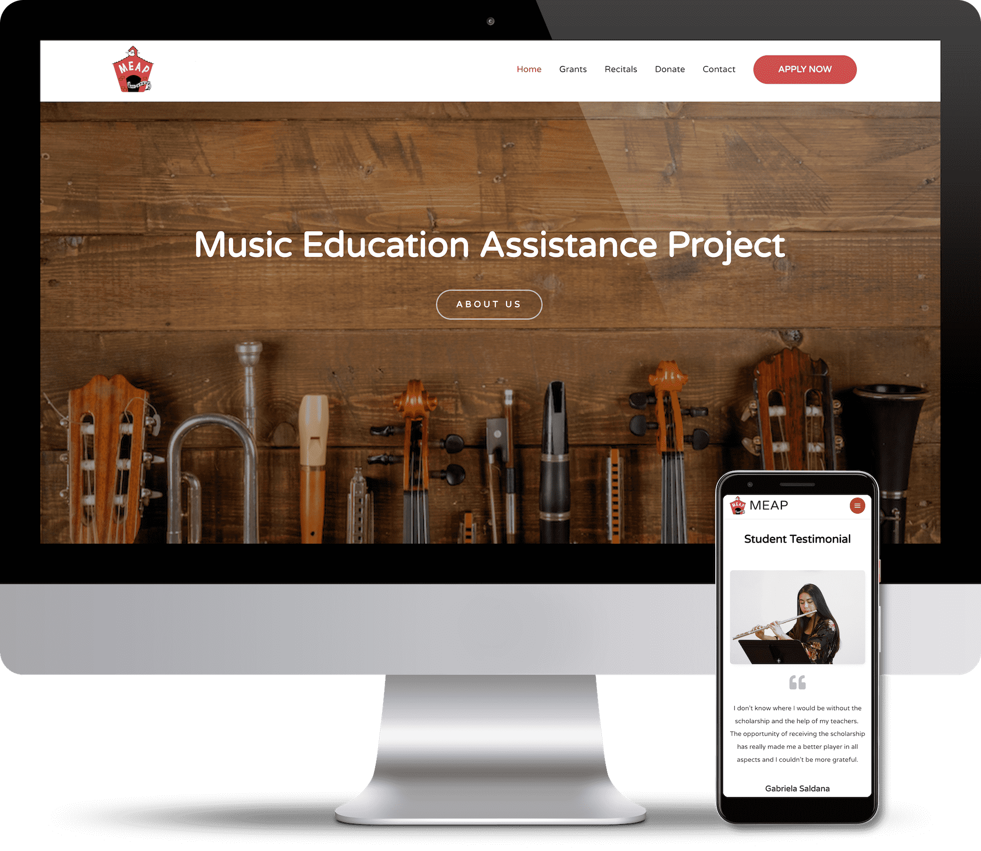 computer and mobile screenshot of MEAP - Music Education Assistance Project - website